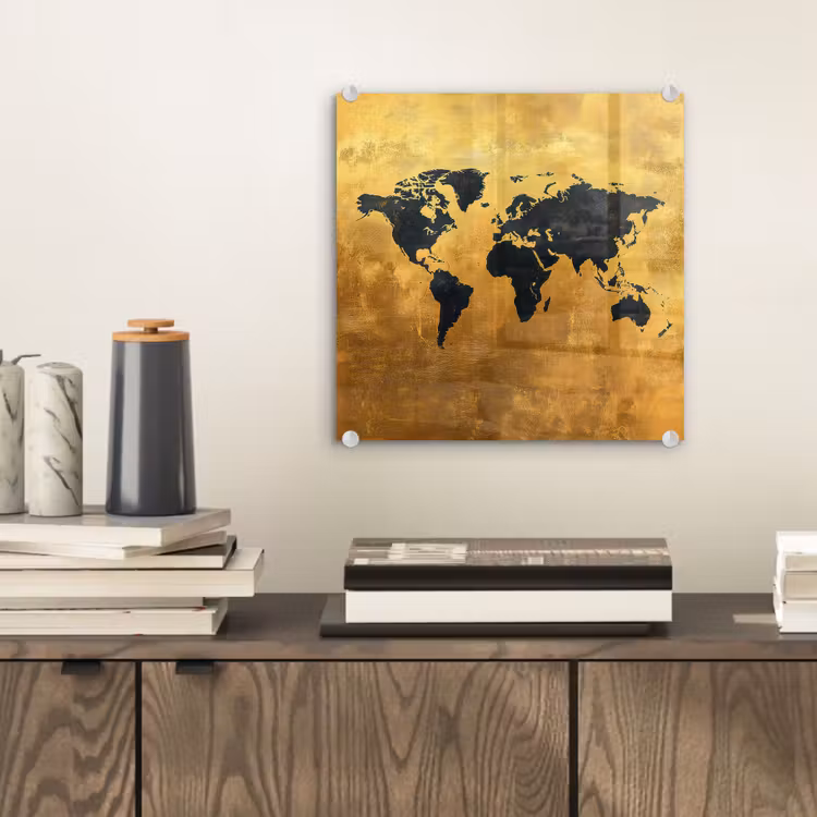 Wereldkaart - Krasserige achtergrond - Goud plexiglas 5mm klein -sfeer1