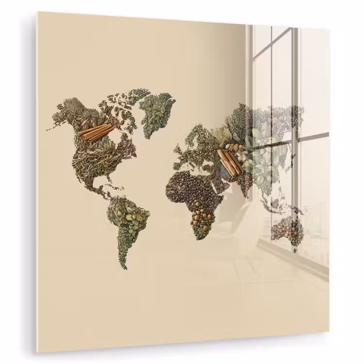Wereldkaart - Kruiden - Kleurrijk plexiglas 5mm klein -zzzproduct_nieuw
