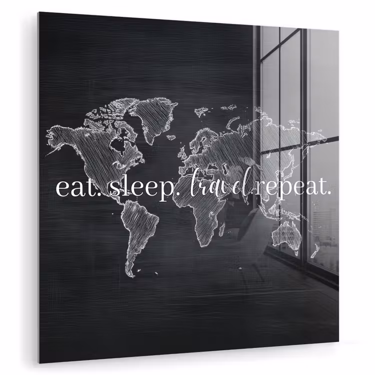 Wereldkaart - Krijt - Quote - Zwart plexiglas 5mm klein -zzzproduct_nieuw