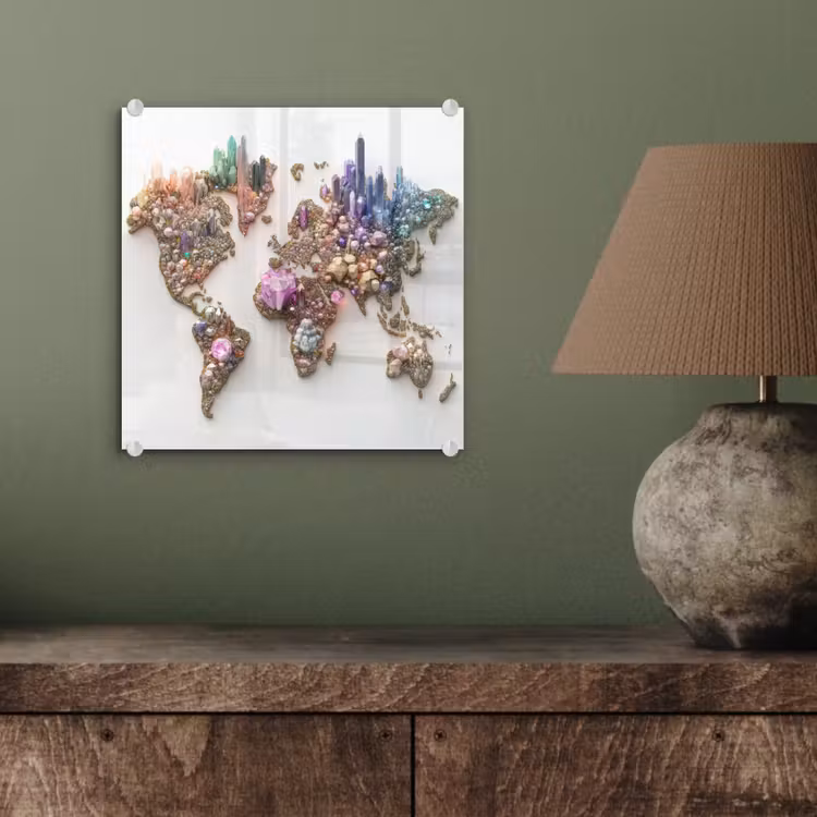 Wereldkaart - Kristallen - Unieke tinten plexiglas 5mm klein -sfeer3