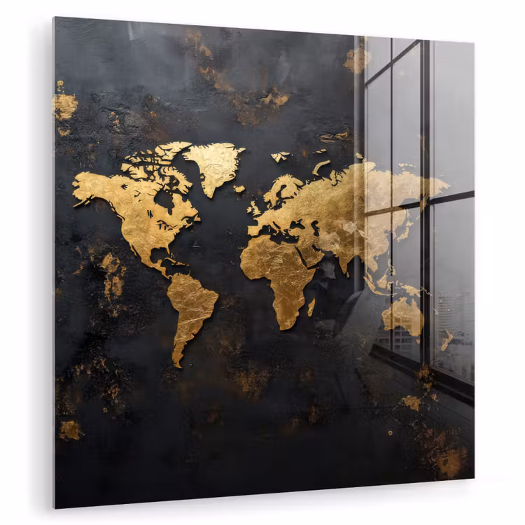 Wereldkaart - Artistiek - Zwart plexiglas 5mm klein -zzzproduct_nieuw