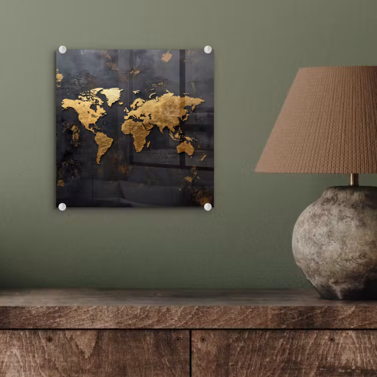 Wereldkaart - Artistiek - Zwart plexiglas 5mm klein -sfeer3