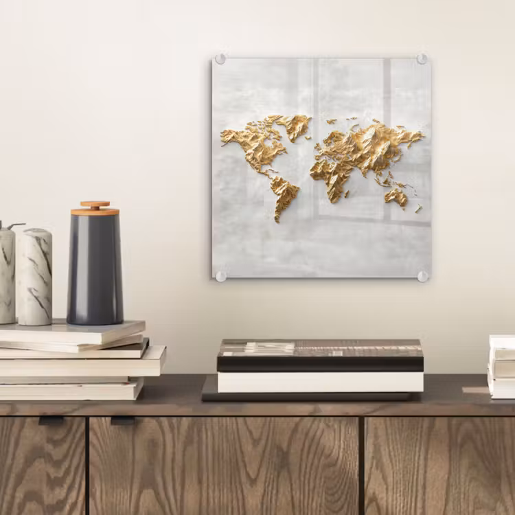 Wereldkaart - Artistiek - Grillige textuur plexiglas 5mm klein -sfeer1