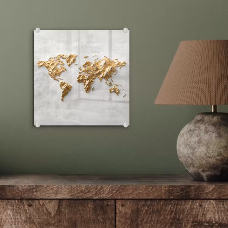 Wereldkaart - Artistiek - Grillige textuur plexiglas 5mm klein -sfeer3