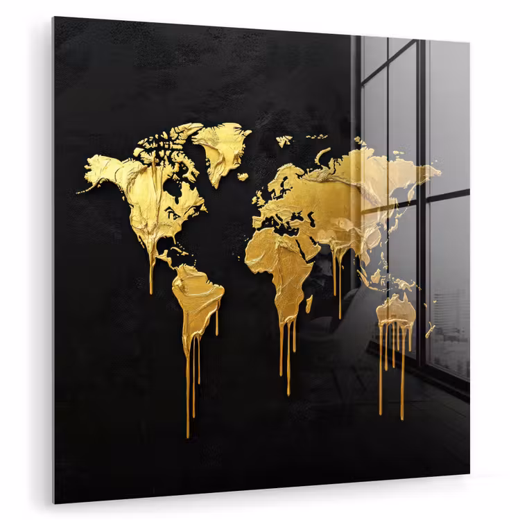 Wereldkaart - Lange druppels - Contrast plexiglas 5mm klein -zzzproduct_nieuw
