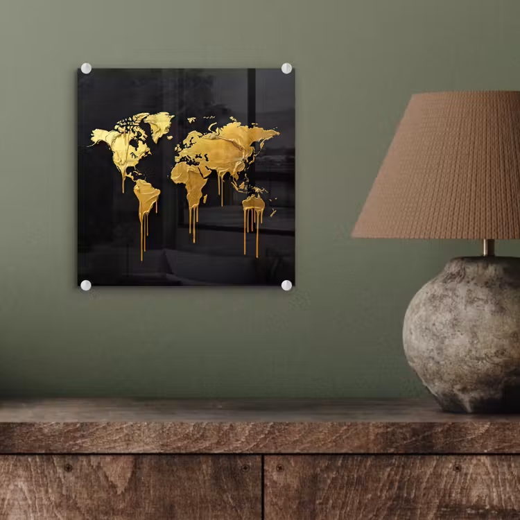 Wereldkaart - Lange druppels - Contrast plexiglas 5mm klein -sfeer3