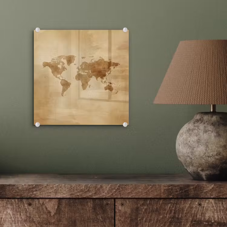 Wereldkaart - Lederen textuur plexiglas 5mm klein -sfeer3