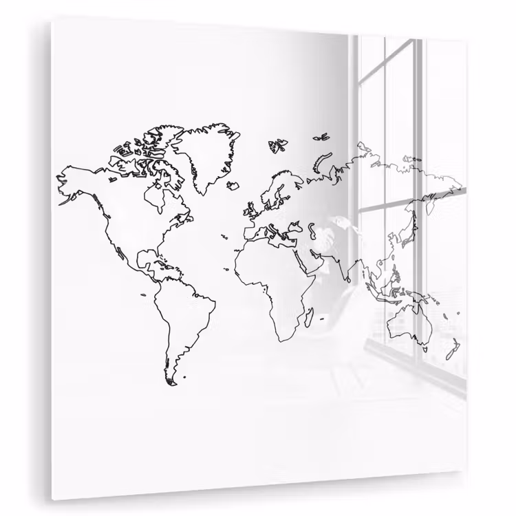 Wereldkaart - Lijnen - Wit plexiglas 5mm klein -zzzproduct_nieuw