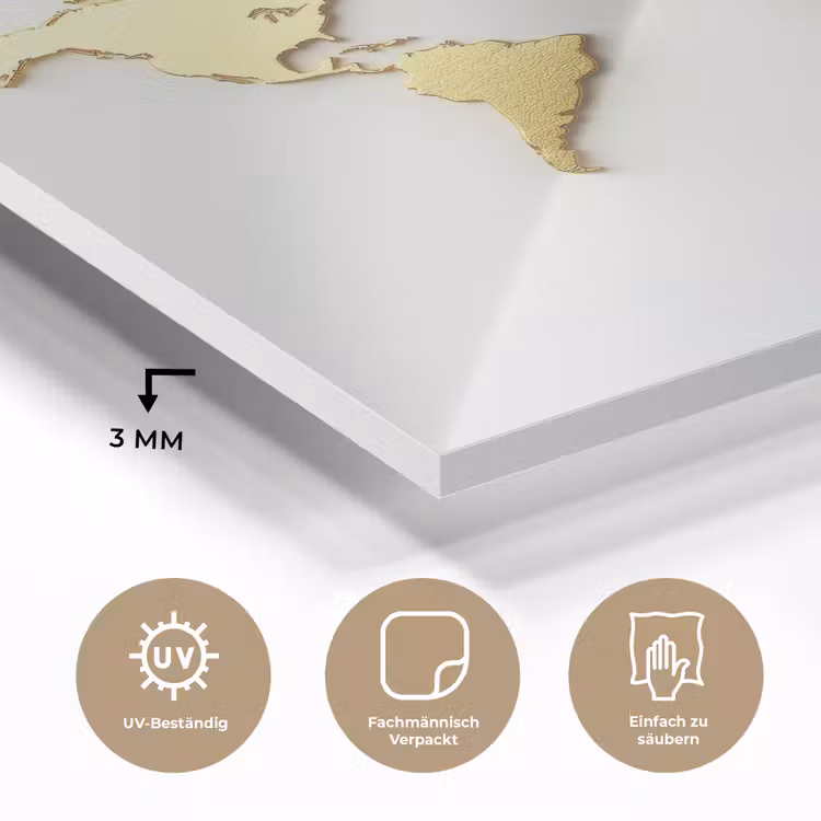 Wereldkaart - Luxe uitstraling - Glanzend goud plexiglas 5mm klein -wsfeer2_DE