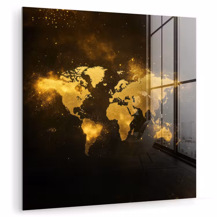 Wereldkaart - Magisch effect - Gouden deeltjes plexiglas 5mm klein -zzzproduct_nieuw