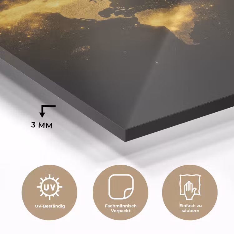 Wereldkaart - Magisch effect - Gouden deeltjes plexiglas 5mm klein -wsfeer2_DE