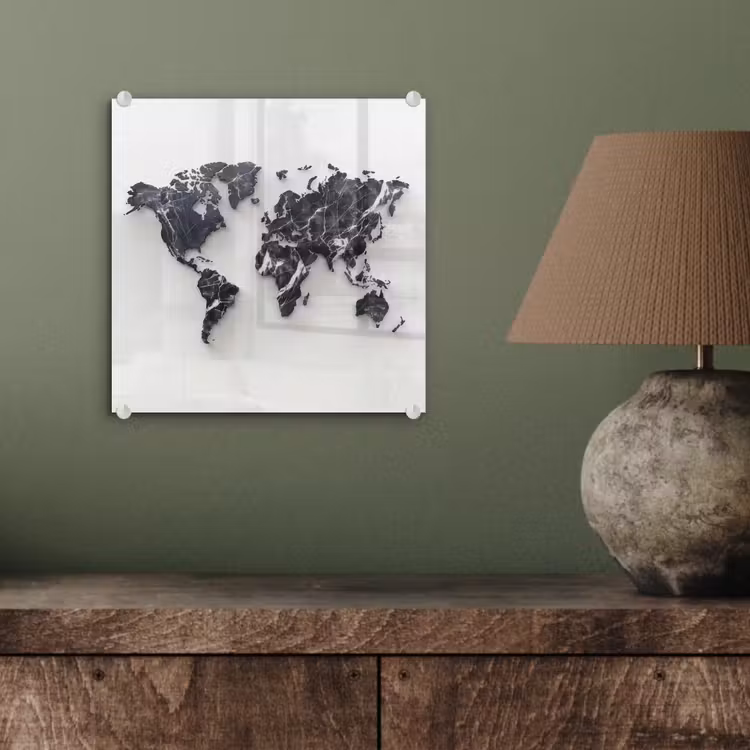 Wereldkaart - Marmer - Modern plexiglas 5mm klein -sfeer3