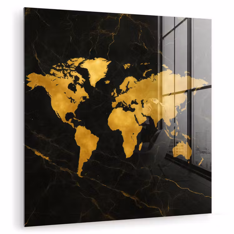 Wereldkaart - Marmerstructuur - Elegant - Zwart plexiglas 5mm klein -zzzproduct_nieuw