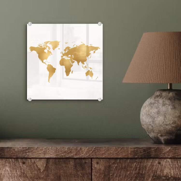 Wereldkaart - Metallic - Modern plexiglas 5mm klein -sfeer3