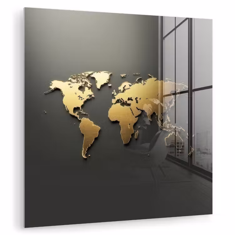 Wereldkaart - Minimalistisch - Gouden afwerking plexiglas 5mm klein -zzzproduct_nieuw