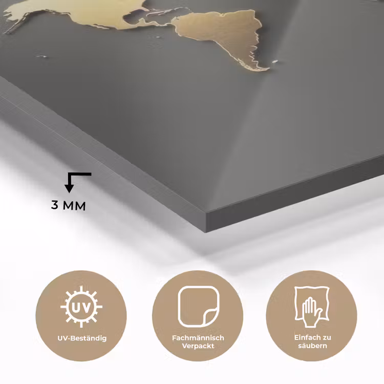 Wereldkaart - Minimalistisch - Gouden afwerking plexiglas 5mm klein -wsfeer2_DE