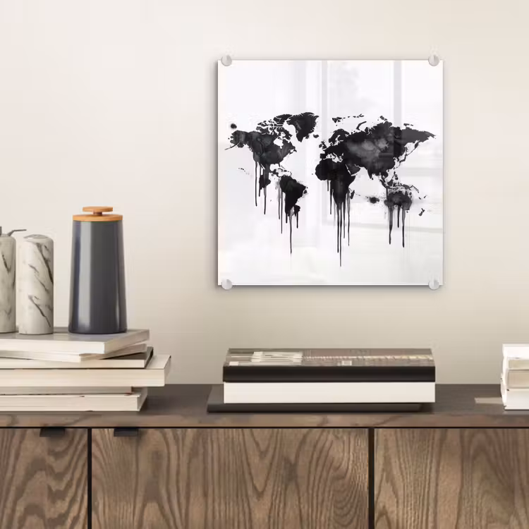 Wereldkaart - Minimalistisch - Graffiti plexiglas 5mm klein -sfeer1