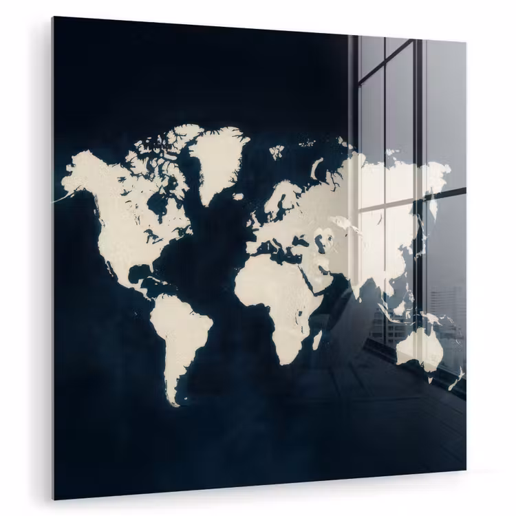 Wereldkaart - Minimalistisch - Contrast plexiglas 5mm klein -zzzproduct_nieuw