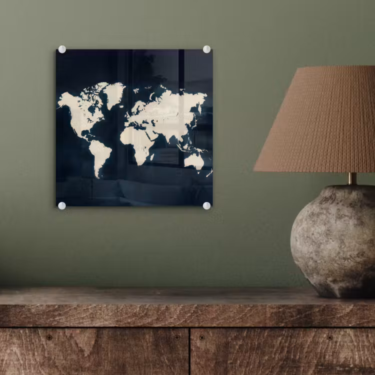 Wereldkaart - Minimalistisch - Contrast plexiglas 5mm klein -sfeer3
