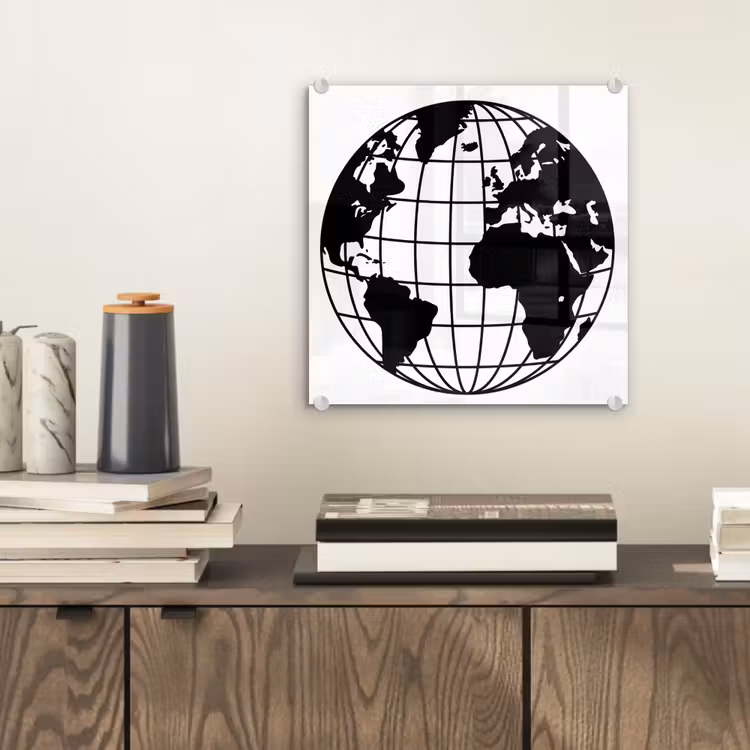 Wereldkaart - Minimalistisch - Zwart - Wit plexiglas 5mm klein -sfeer1