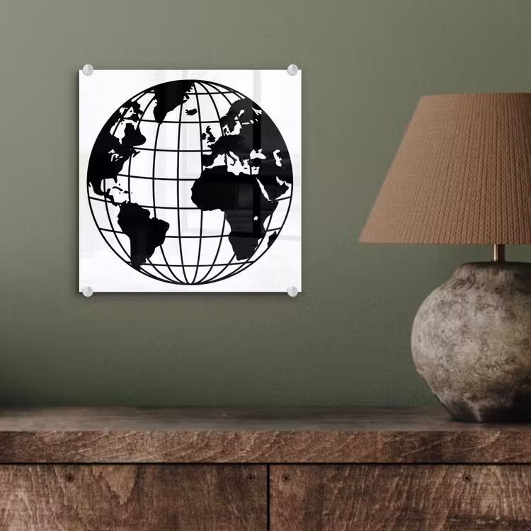 Wereldkaart - Minimalistisch - Zwart - Wit plexiglas 5mm klein -sfeer3