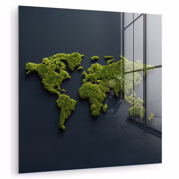 Wereldkaart - Mos -Levendig effect plexiglas 5mm klein -zzzproduct_nieuw