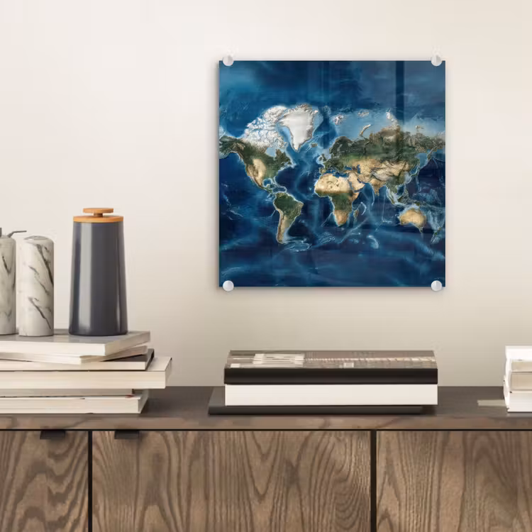 Wereldkaart - Natuurlijk - Goud plexiglas 5mm klein -sfeer1