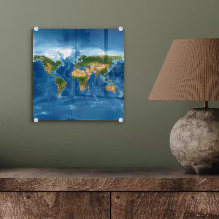 Wereldkaart - Natuurlijk - Levendige kleuren plexiglas 5mm klein -sfeer3