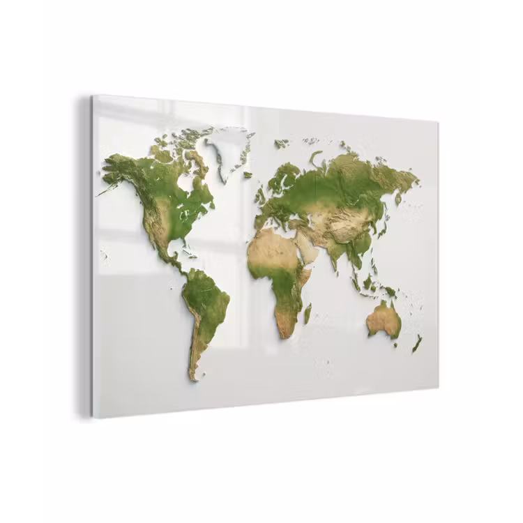 Wereldkaart - Natuurlijke kleuren - reliëfstijl plexiglas 5mm klein -zzzproduct_nieuw