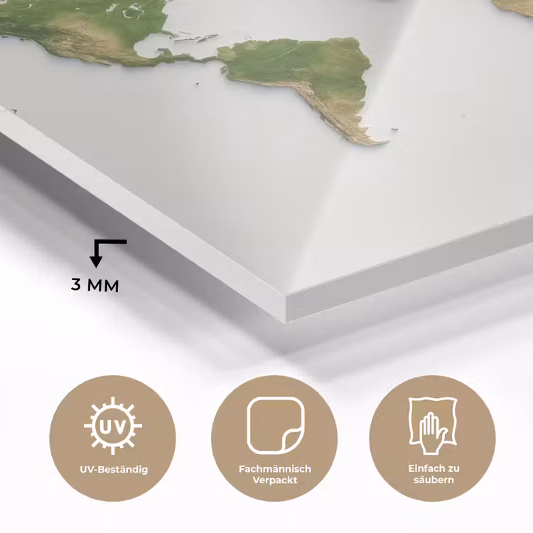 Wereldkaart - Natuurlijke kleuren - reliëfstijl plexiglas 5mm klein -wsfeer2_DE