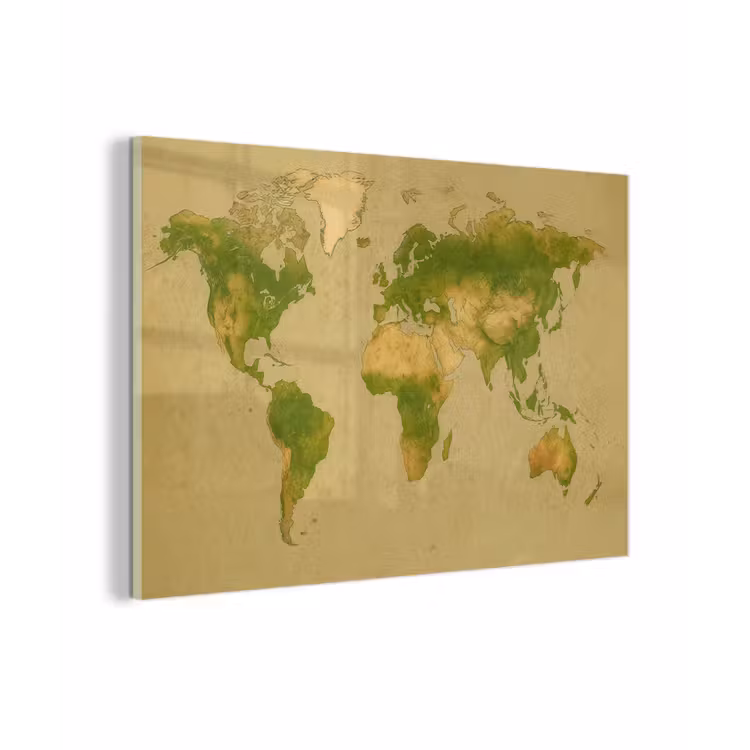 Wereldkaart - Natuurlijke tinten - Organische textuur plexiglas 5mm klein -zzzproduct_nieuw