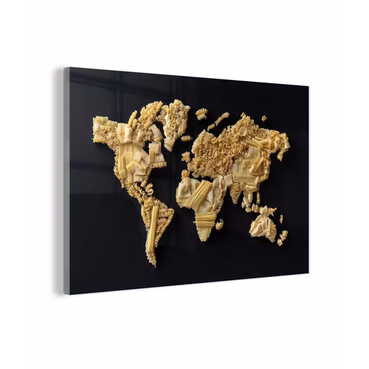 Wereldkaart - Pasta - Zwart plexiglas 5mm klein -z3d