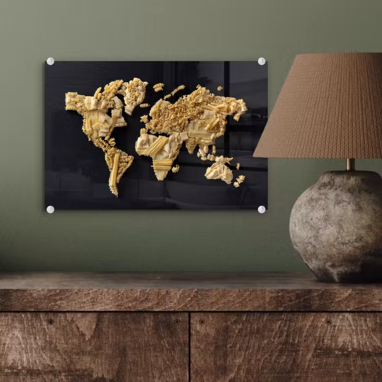 Wereldkaart - Pasta - Zwart plexiglas 5mm klein -sfeer3
