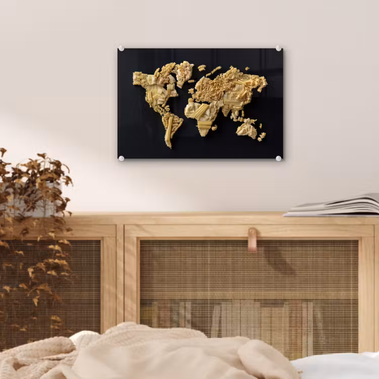 Wereldkaart - Pasta - Zwart plexiglas 5mm klein -sfeer4
