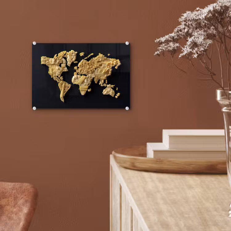Wereldkaart - Pasta - Zwart plexiglas 5mm klein -sfeer5
