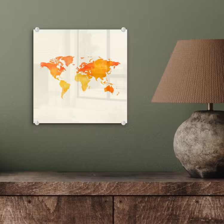 Wereldkaart - Oranje - Kleurrijk plexiglas 5mm klein -sfeer3