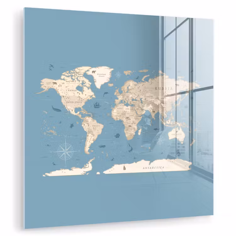Wereldkaart - Oceaan - Realistisch - Blauw plexiglas 5mm klein -zzzproduct_nieuw