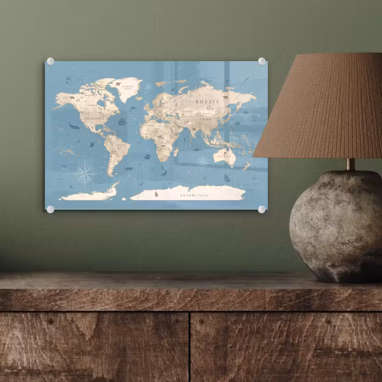 Wereldkaart - Oceaan - Realistisch - Blauw plexiglas 5mm klein -wsfeer2_DE