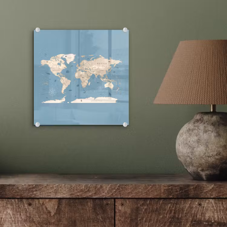 Wereldkaart - Oceaan - Realistisch - Blauw plexiglas 5mm klein -sfeer3