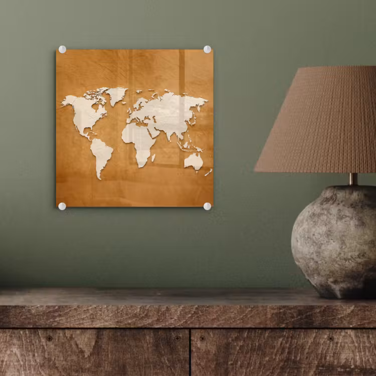 Wereldkaart - Papierstructuur - Bruin plexiglas 5mm klein -sfeer3