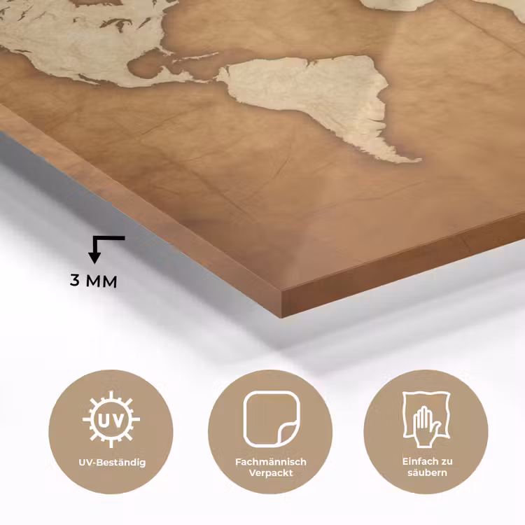 Wereldkaart - Perkamenttextuur plexiglas 5mm klein -wsfeer2_DE