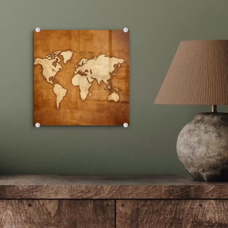 Wereldkaart - Perkamenttextuur plexiglas 5mm klein -sfeer3