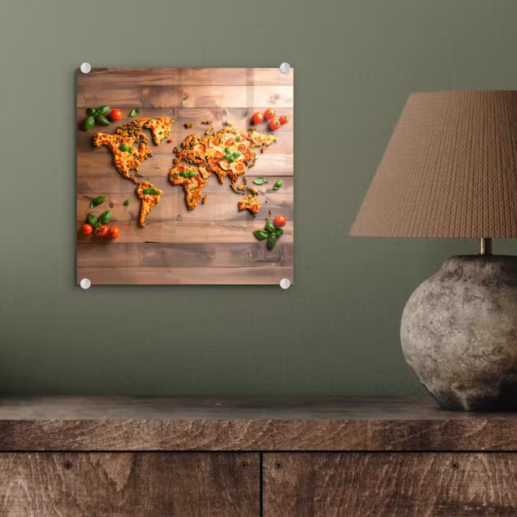Wereldkaart - Pizza - Houten ondergrond plexiglas 5mm klein -sfeer3
