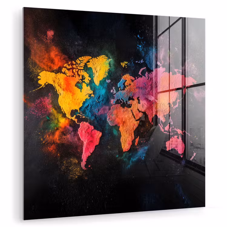 Wereldkaart - Poeder - Kleuren plexiglas 5mm klein -zzzproduct_nieuw