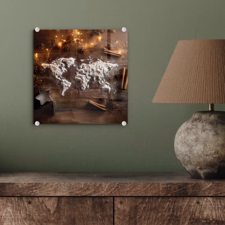 Wereldkaart - Poedersuiker - Hout plexiglas 5mm klein -sfeer3
