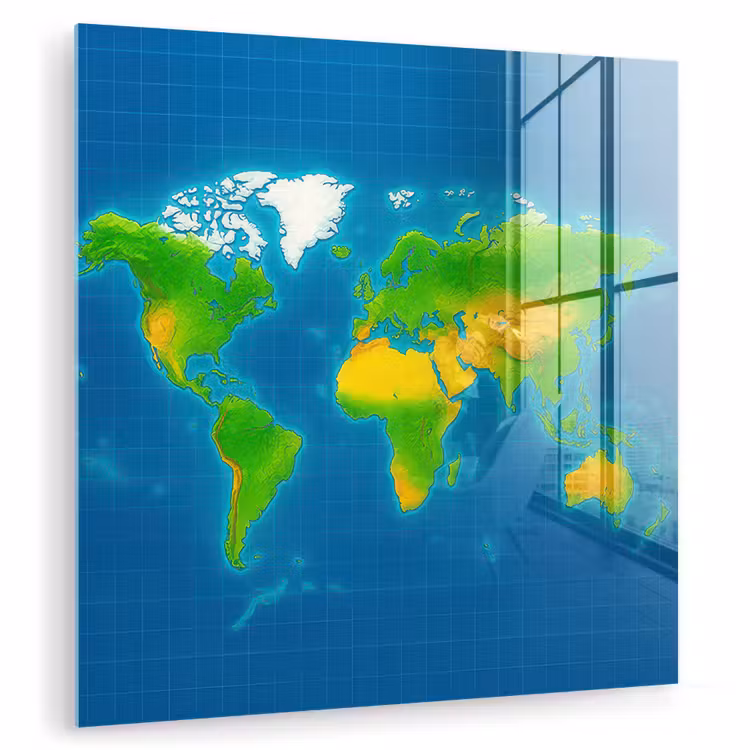 Wereldkaart - Raster - Helder kleurenpalet plexiglas 5mm klein -zzzproduct_nieuw
