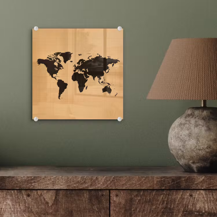 Wereldkaart - Raster -Zwart plexiglas 5mm klein -sfeer3