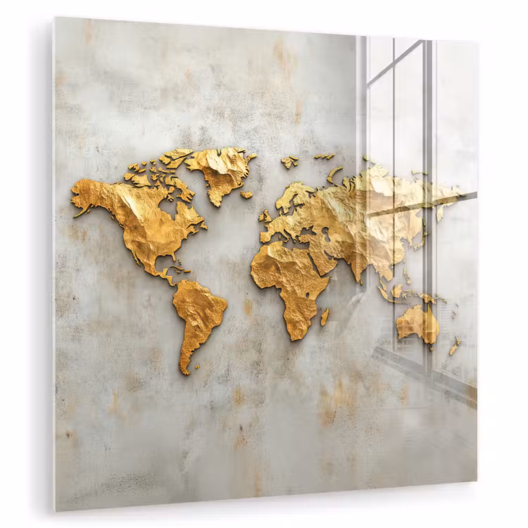 Wereldkaart - Ruwe betonnen muur - Handgemaakt effect plexiglas 5mm klein -zzzproduct_nieuw