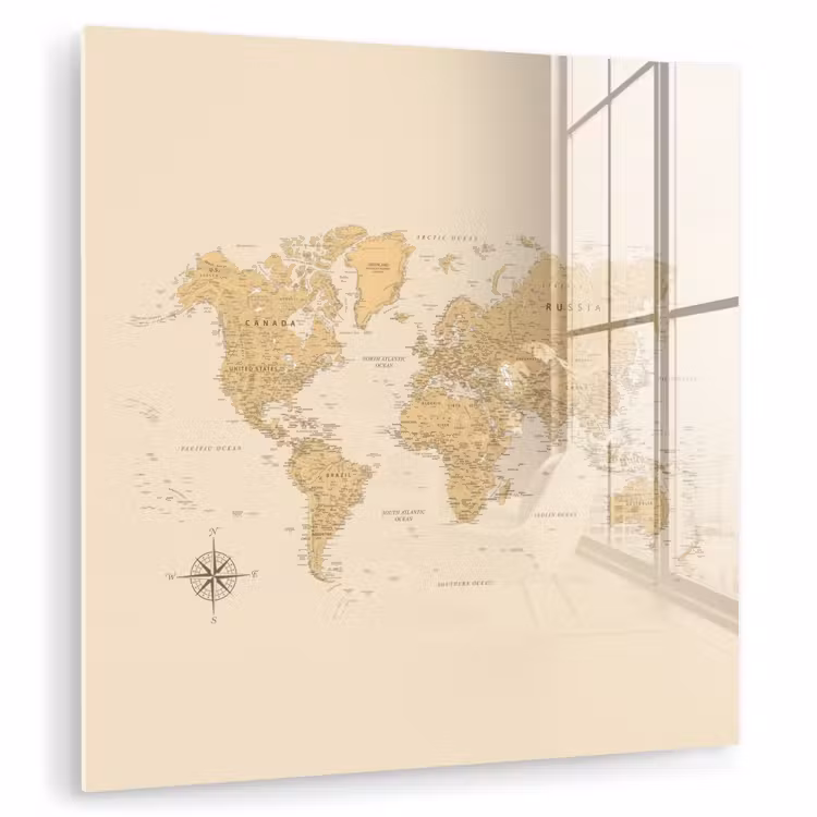 Wereldkaart - Realistisch - Beige plexiglas 5mm klein -zzzproduct_nieuw