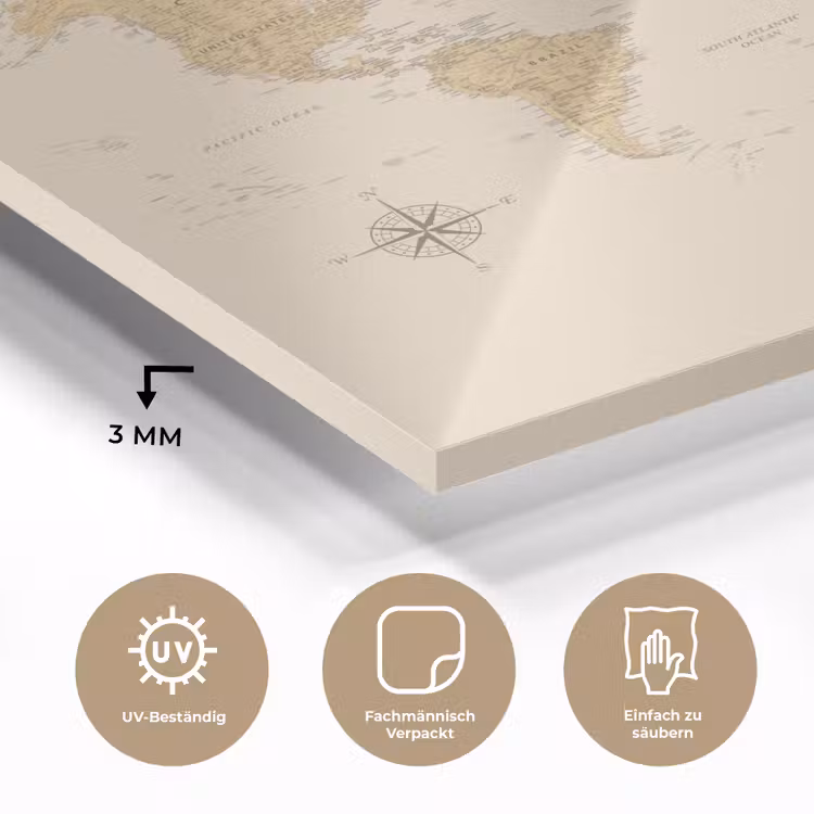 Wereldkaart - Realistisch - Beige plexiglas 5mm klein -wsfeer2_DE